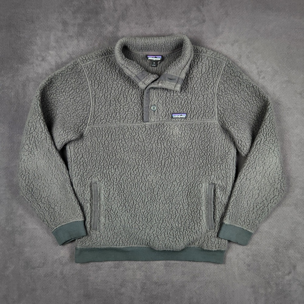 Patagonia Shearling Fleece Pullover Mens Medium Grey 1/4 Snap Sweater 23040